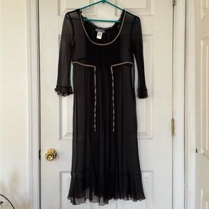 Alberta Ferretti Black Silk Sheer Midi Dress